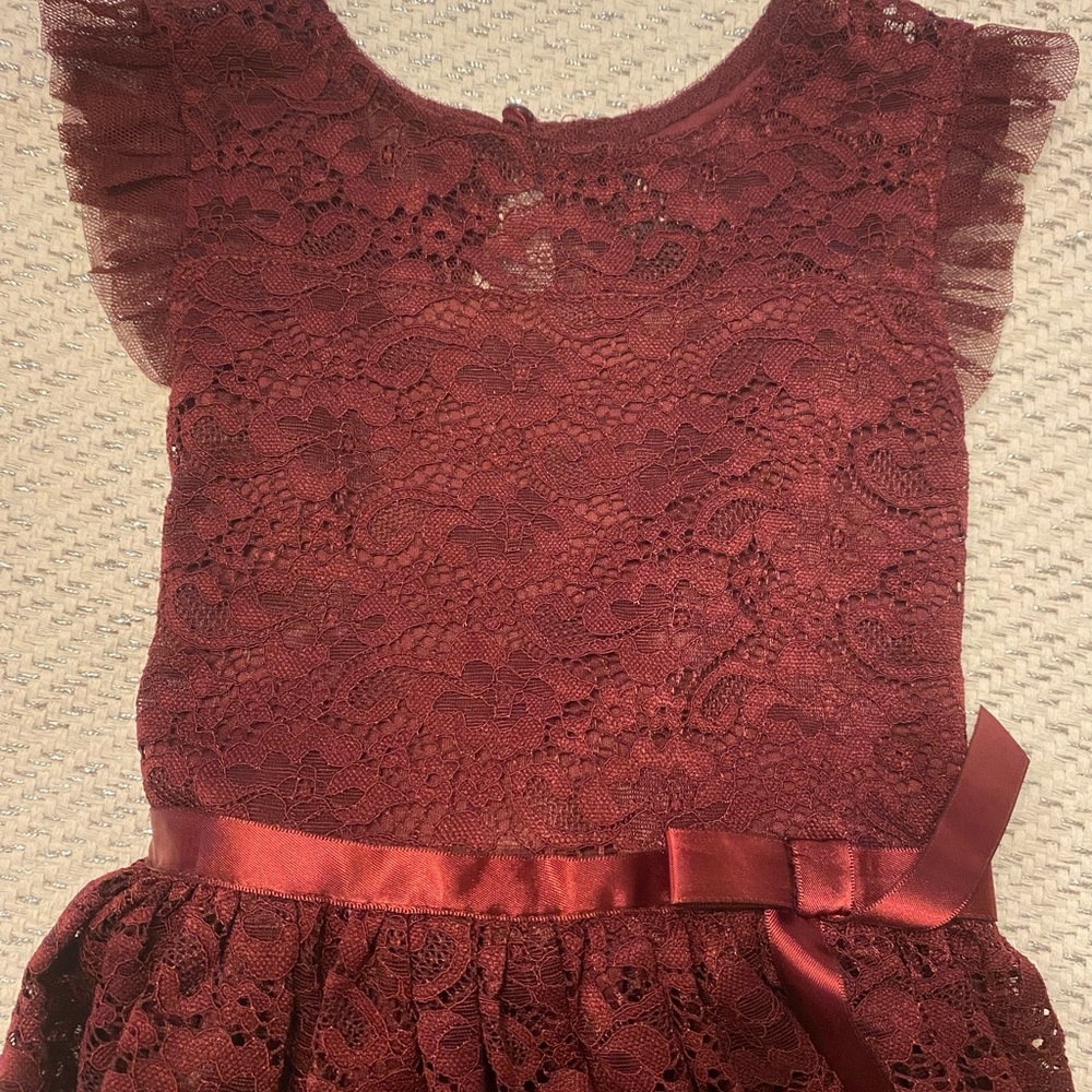 Elegant Burgundy Lace Kids Dress